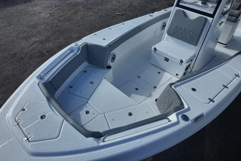 Slide: The Image of 2026 Blazer Bay Makaira 2800 boat interior with seating and storage compartments. - 11
