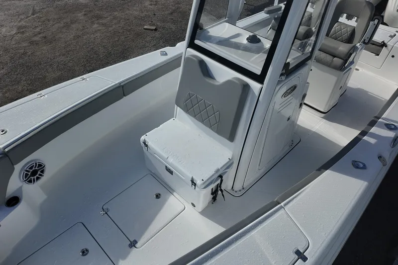 Slide: The Image of 2026 Blazer Bay Makaira 2800 boat interior with seating and storage compartments. - 12