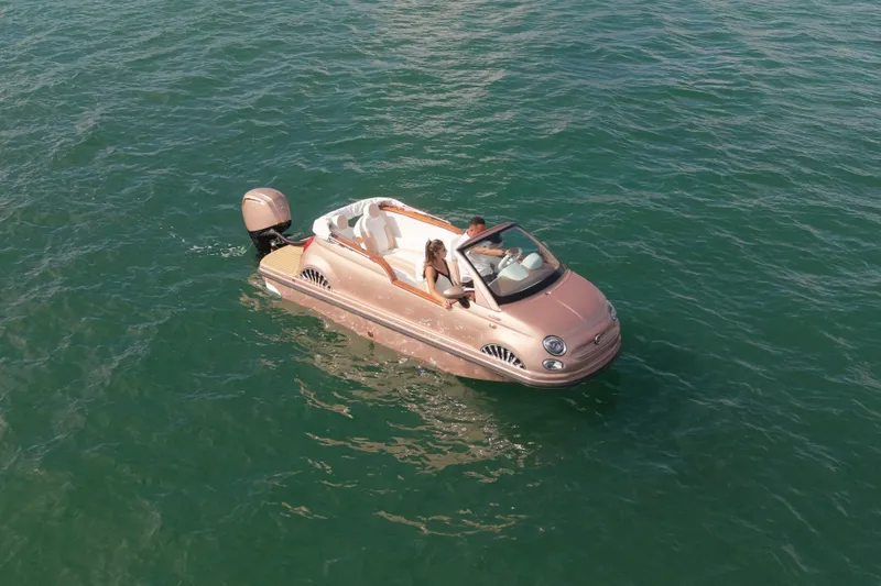 The Image of 2026 Car Off-shore Fiat 500 Rose Gold boat on water, unique design. - 0