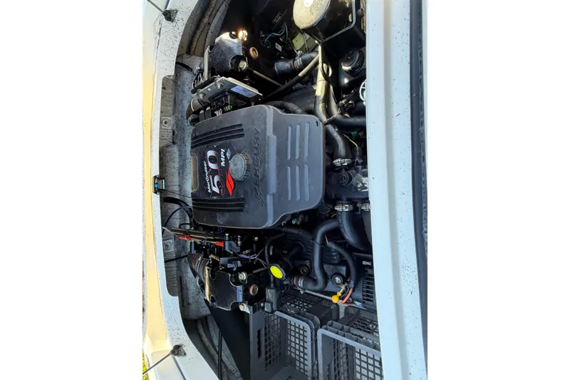 Slide: The Image of Engine compartment of a 2006 Chris-Craft Speedster boat with Mercury 5.0 MPI engine. - 14