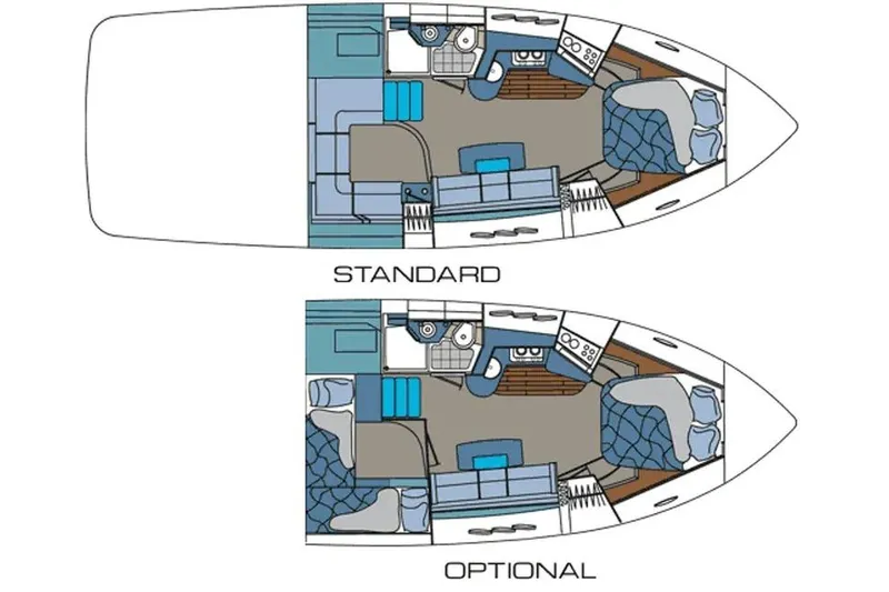 Slide: The Image of Floor plans of 2014 Cruisers Yachts 380 Express, showing standard and optional layouts. - 4