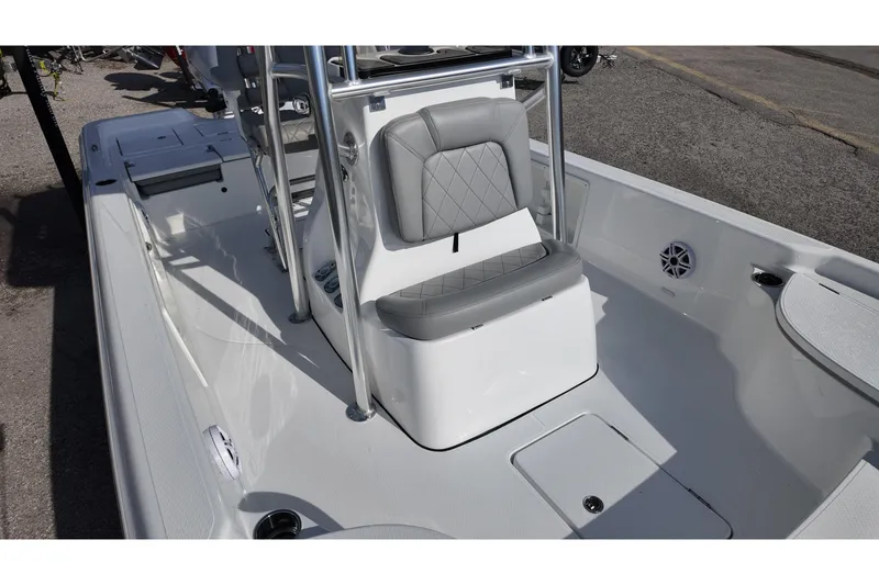 Slide: The Image of 2026 Blazer PureBay 2400 boat interior with gray seating and sleek design. - 10