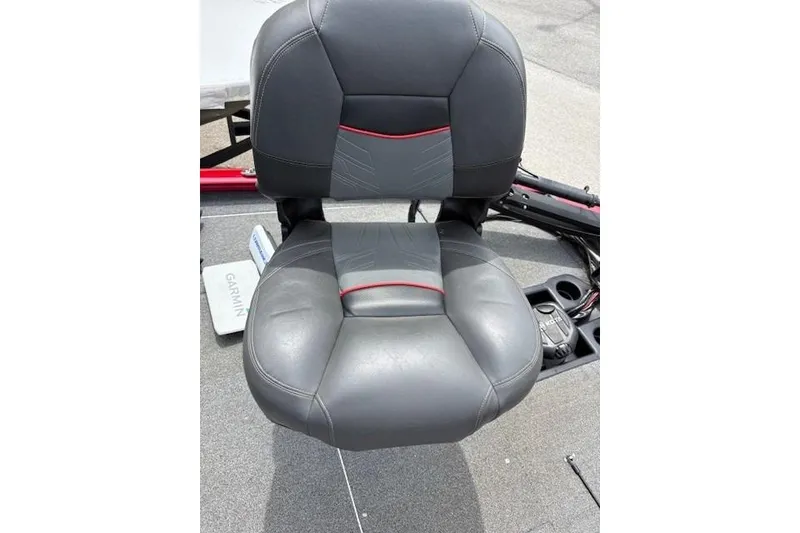Slide: The Image of 2023 Tracker Pro Team 195 TXW Tournament Edition boat seat, gray with red accents. - 15
