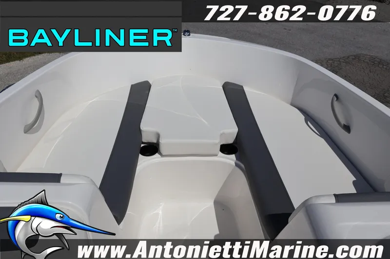 Slide: The Image of 2026 Bayliner Element E16 boat interior with seating, displayed by Antonietti Marine. - 15