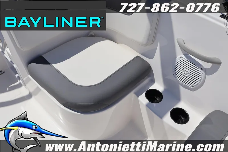 Slide: The Image of 2026 Bayliner Element E16 boat seat with speaker and cup holders. - 17
