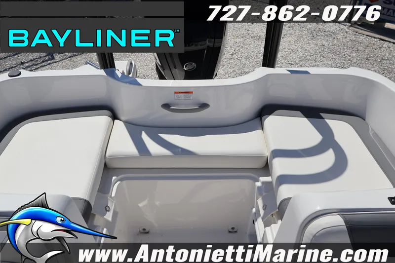 Slide: The Image of 2026 Bayliner Element E16 boat interior with seating, displayed by Antonietti Marine. - 19