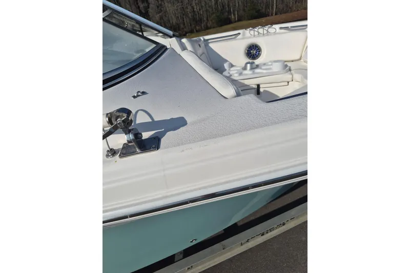 Slide: The Image of 2015 Sea Fox 226 Traveler boat deck with seating and stainless steel fittings. - 13