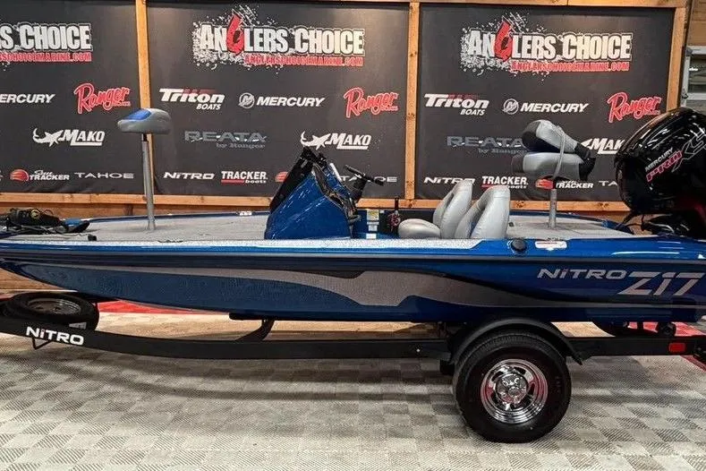 The Image of 2026 Nitro Z17 fishing boat displayed at Angler's Choice event. - 1