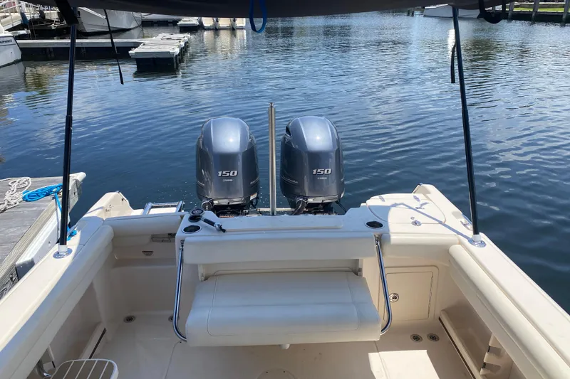 Slide: The Image of Yamaha display showing fuel usage and trip data on a 2021 Grady-White Freedom 255 boat. - 16