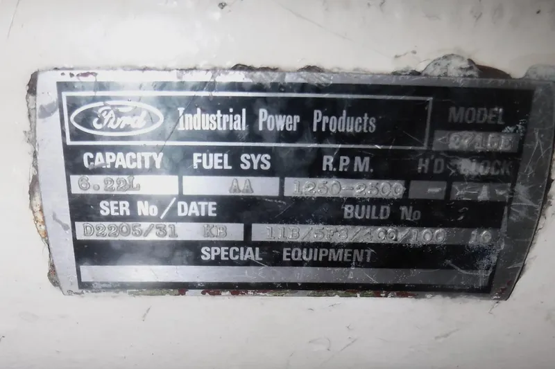 Slide: The Image of Ford Industrial Power Products engine plate, 6.22L capacity, for Grand Banks 36 Classic, 1983 model. - 61