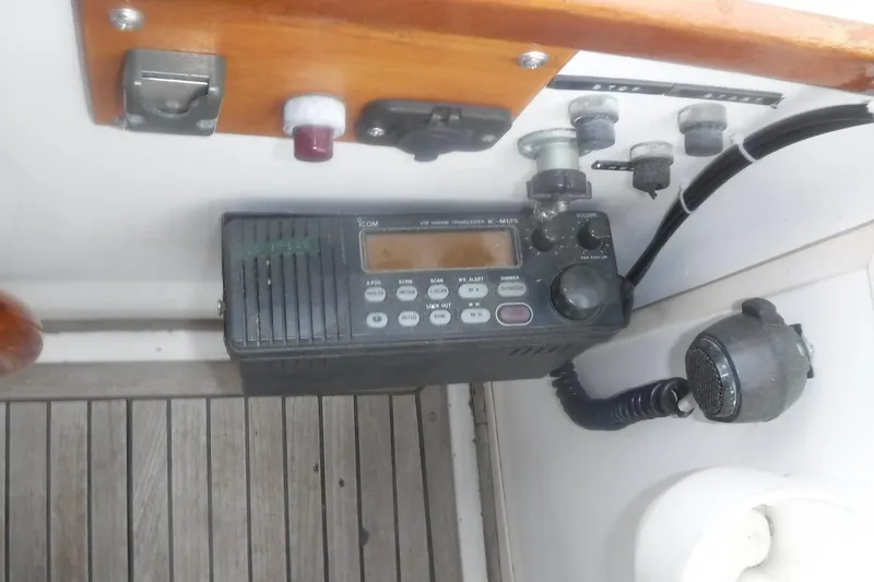 Slide: The Image of VHF marine radio setup on 1983 Grand Banks 36 Classic boat. - 9