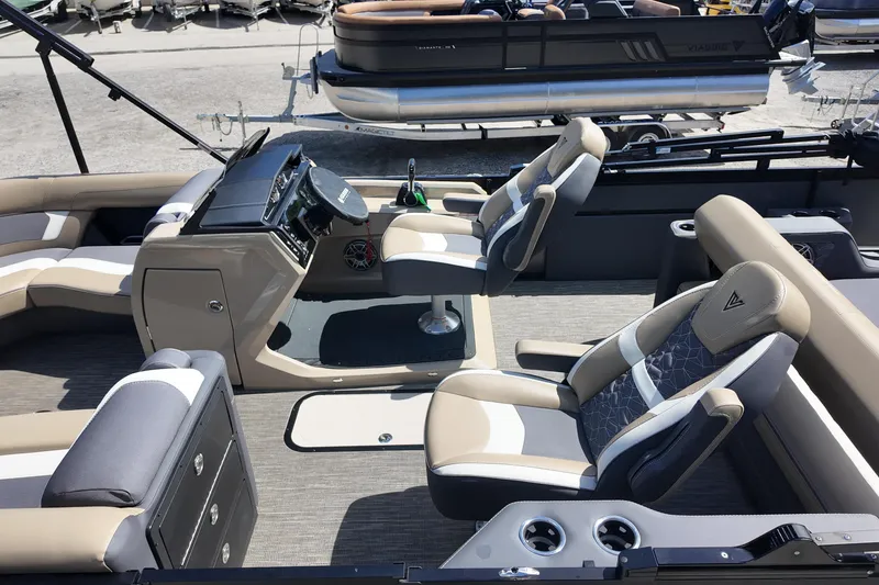 Slide: The Image of Interior of 2026 Viaggio Diamante D22S boat with modern seating and control panel. - 15