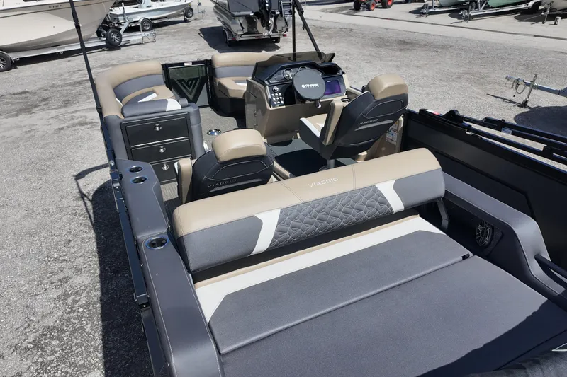 Slide: The Image of Interior of 2026 Viaggio Diamante D22S boat with luxurious seating and modern dashboard. - 16