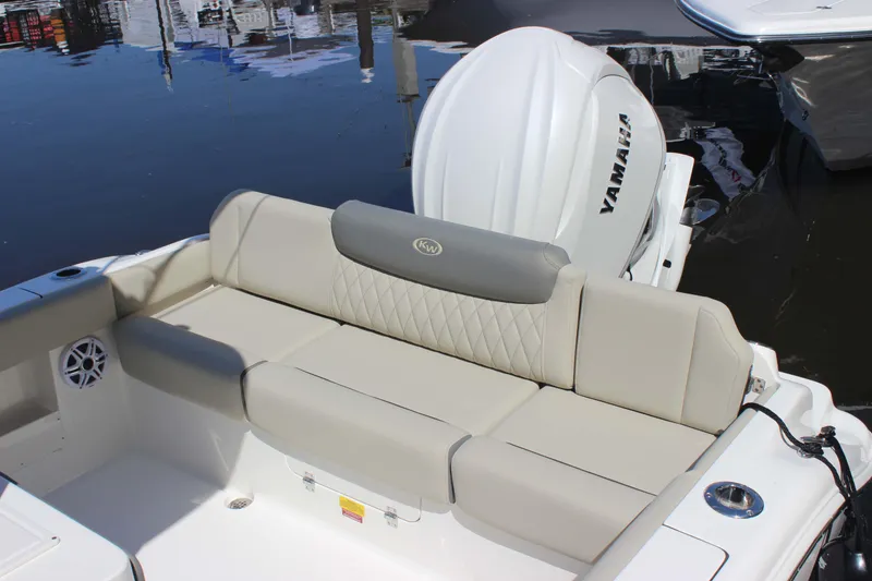 Slide: The Image of 2026 Key West 249 FS boat with Yamaha engine, featuring comfortable seating and sleek design. - 13