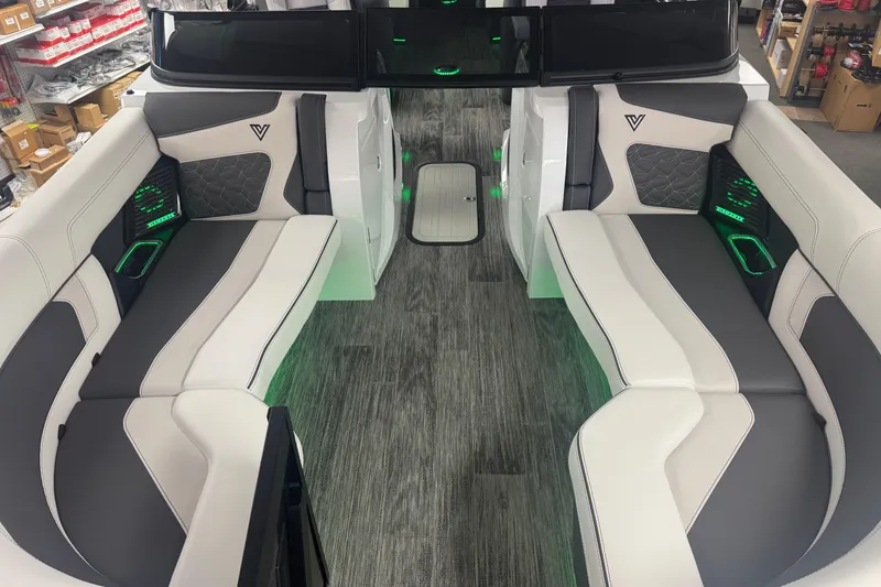 Slide: The Image of Luxurious interior of 2026 Viaggio Diamante 22UW boat with elegant seating and ambient lighting. - 3