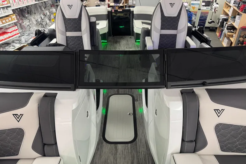Slide: The Image of Interior of 2026 Viaggio Diamante 22UW boat with modern seating and sleek design. - 5