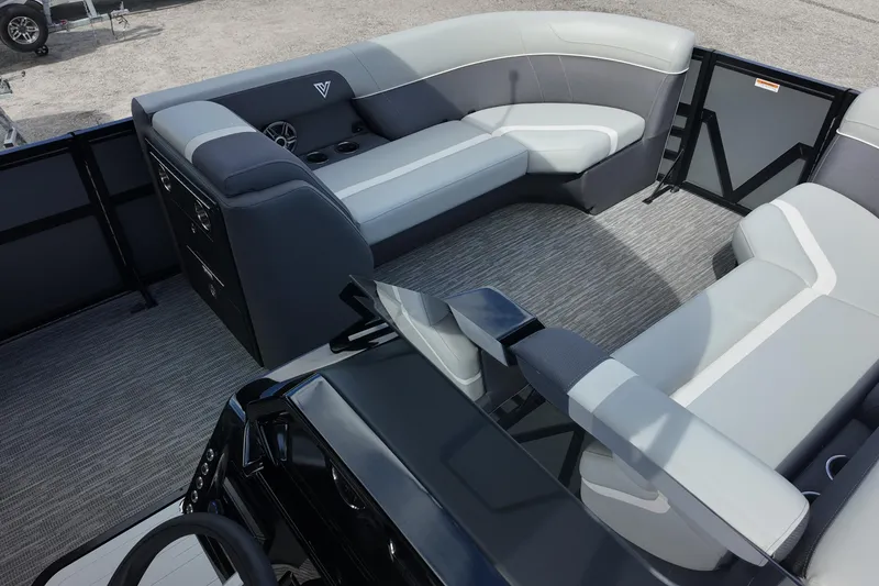 Slide: The Image of Luxurious interior of 2026 Viaggio Lago X22U pontoon boat with sleek seating and modern design. - 9