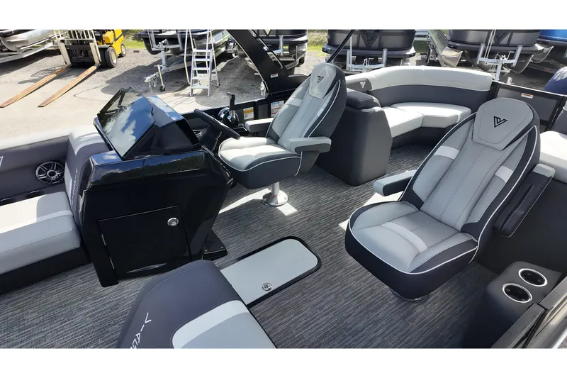 Slide: The Image of 2026 Viaggio Lago X22U boat interior with modern seating and sleek design. - 14