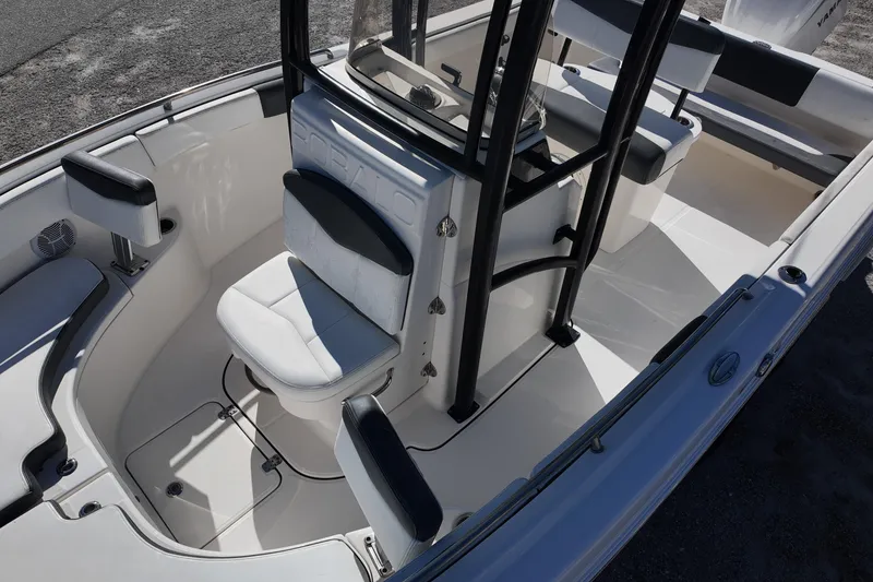 Slide: The Image of 2021 Robalo R222 Center Console boat interior with seating and console details. - 15
