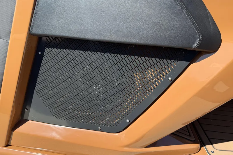 Slide: The Image of Close-up of 2026 Avalon Catalina Quad Lounge boat seat detail with black mesh panel. - 54