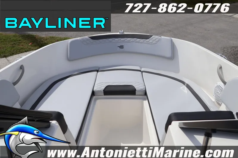 Slide: The Image of 2026 Bayliner Element M17 boat interior with seating, displayed by Antonietti Marine. - 11