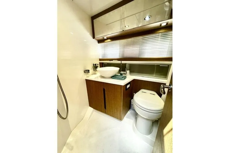 Slide: The Image of Luxurious bathroom in 2018 Galeon 420 Fly yacht with modern fixtures and elegant design. - 15