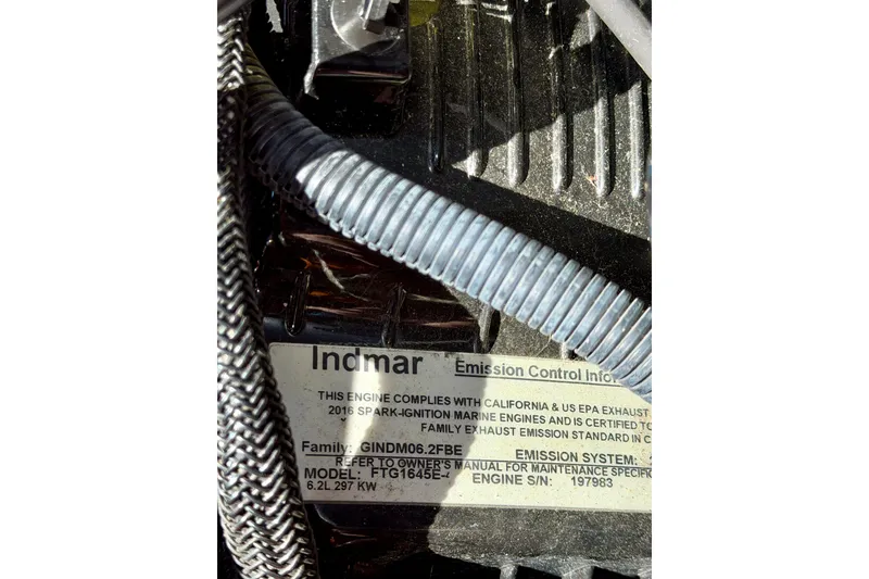 Slide: The Image of Indmar engine emission control label on 2016 Tigé RZX3 boat. - 43