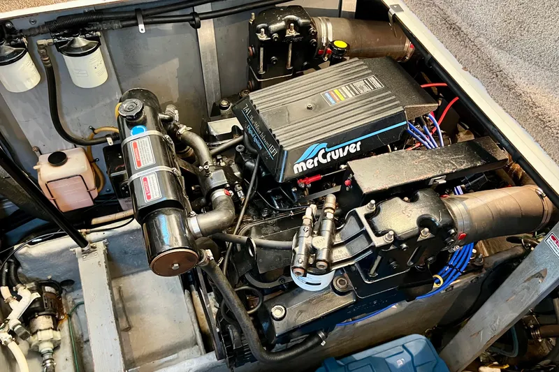 Slide: The Image of Engine compartment of 1997 Sea Ray 370 Aft Cabin with MerCruiser engine. - 75