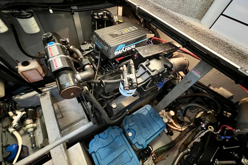 Slide: The Image of Engine compartment of a 1997 Sea Ray 370 Aft Cabin with MerCruiser engine. - 76