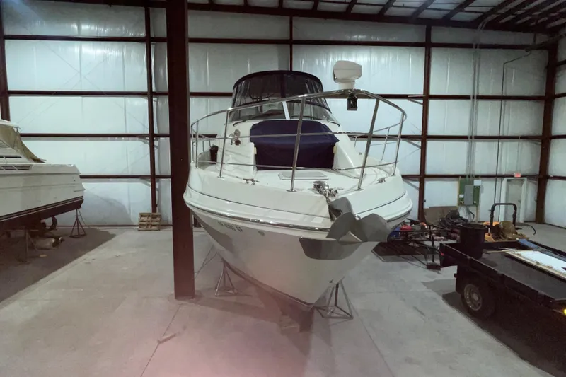 Slide: The Image of 2007 Carver 360 Mariner yacht in indoor storage facility. - 47