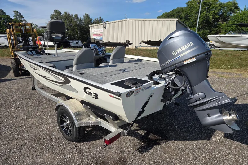 Slide: The Image of 2022 G3 Sportsman 1610 boat with Yamaha outboard motor on trailer. - 6