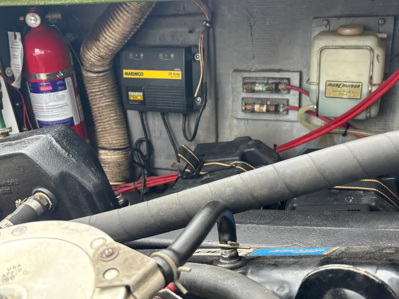Slide: The Image of Interior view of a 1978 Bertram MOPPIE boat engine compartment. - 26