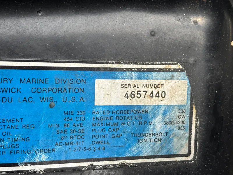 Slide: The Image of 1978 Bertram MOPPIE engine plate with serial number 4657440. - 30