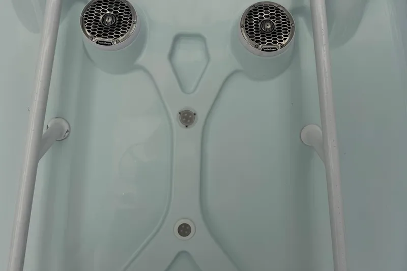 Slide: The Image of Interior view of 2014 Tidewater 250 CC Adventure boat with speakers and railings. - 24