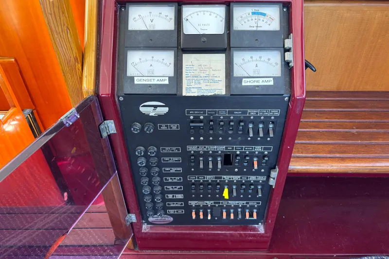 Slide: The Image of Electrical control panel on a 1984 Posillipo Technema yacht, featuring gauges and switches. - 5