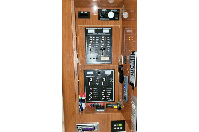 Slide: The Image of Electrical control panel of a 2007 Regal Commodore 3760 IB boat. - 38