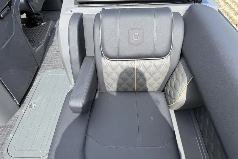 Slide: The Image of Luxurious seating on 2026 Godfrey Sanpan 2700 ULW Twin boat, featuring quilted upholstery. - 16
