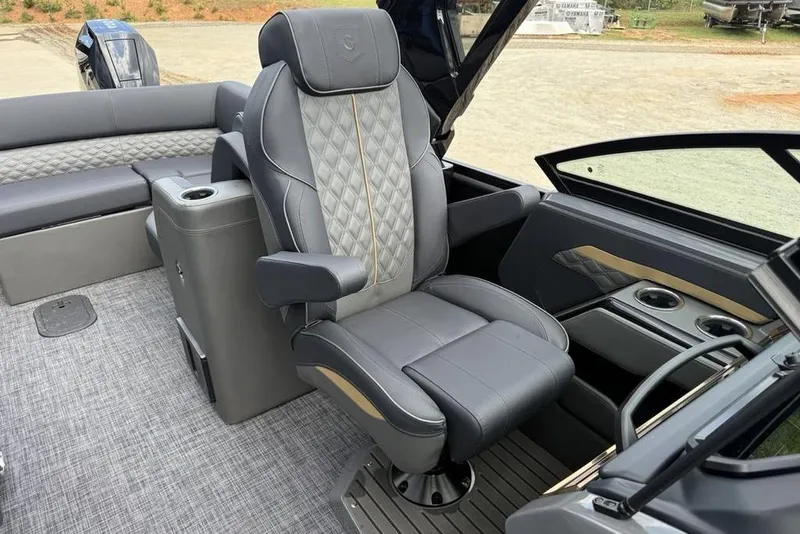 Slide: The Image of Luxurious seating in 2026 Godfrey Sanpan 2700 ULW Twin pontoon boat interior. - 28