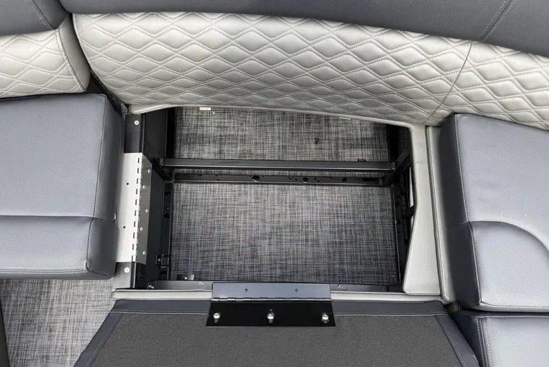 Slide: The Image of Interior seating of 2026 Godfrey Sanpan 2700 ULW Twin with storage compartment. - 33