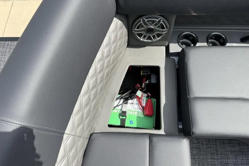 Slide: The Image of 2026 Godfrey Sanpan 2700 ULW Twin boat seat storage with battery and speaker. - 54