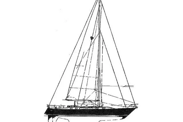 Slide: The Image of Line drawing of a 1986 Tayana 52 Center Cockpit sailboat, showcasing its classic design. - 71