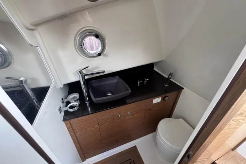 Slide: The Image of Luxurious bathroom interior of 2019 SACS Strider 13 OB yacht with modern fixtures. - 10