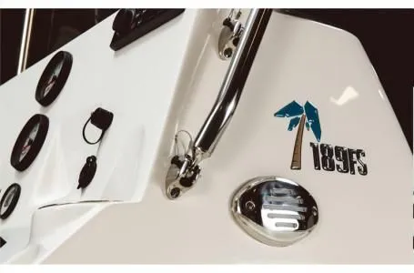 Slide: The Image of Key West 189 FS boat 2026, close-up of logo and controls. - 9