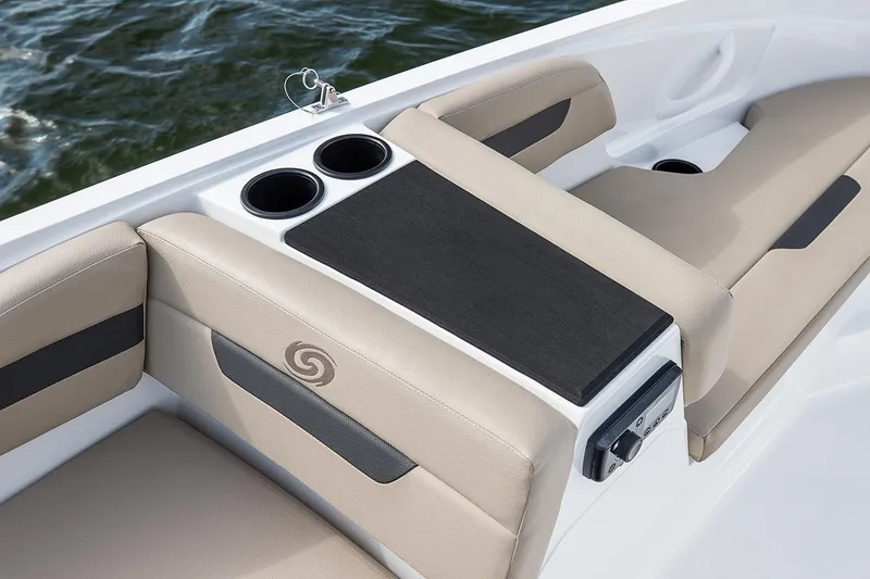 Slide: The Image of Manufacturer Provided Image: 2022 Hurricane SunDeck Sport 185 OB boat interior with beige seating and cup holders. - 10