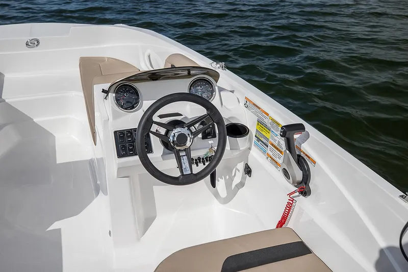 Slide: The Image of Manufacturer Provided Image: 2022 Hurricane SunDeck Sport 185 OB boat dashboard and steering wheel. - 5