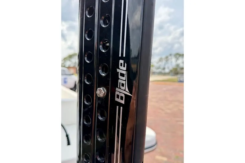 Slide: The Image of Close-up of a 2022 Blazer Bay 2200 boat component with "Blade" branding. - 12