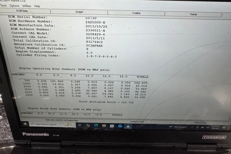 Slide: The Image of Panasonic Toughbook displaying engine data for 2014 Chaparral 277 SSX boat. - 14