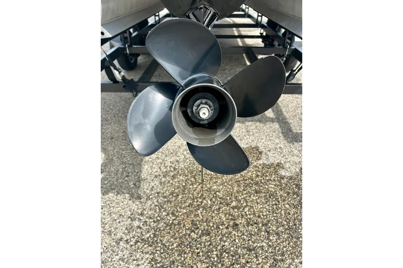 Slide: The Image of Close-up of a 2023 Sun Chaser Geneva boat propeller on a trailer. - 12
