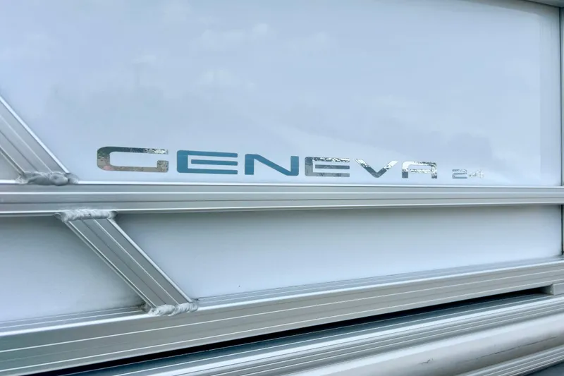 Slide: The Image of 2023 Sun Chaser Geneva 24 logo on sleek metallic surface. - 20