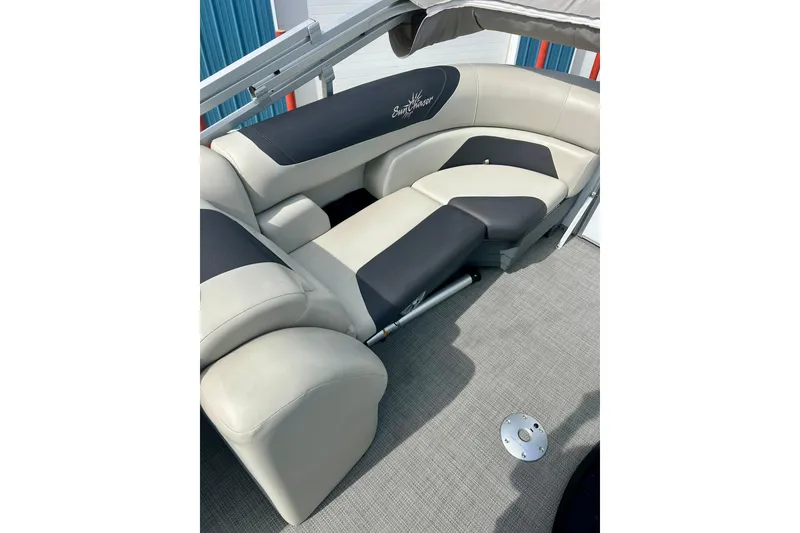 Slide: The Image of Luxurious seating on 2023 Sun Chaser Geneva boat, featuring sleek design and comfortable upholstery. - 41